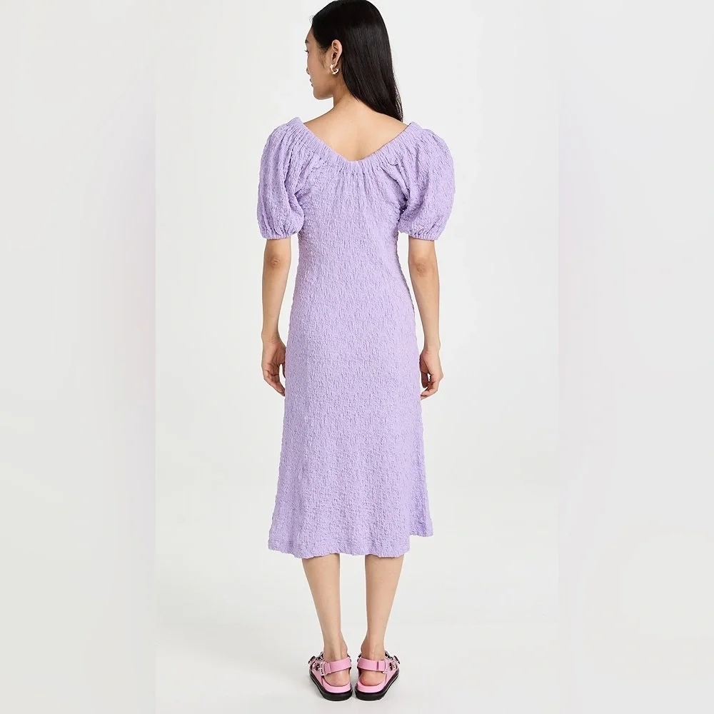 Stine Goya Garance Dress Midi Textured Lavender XS off shoulder bump vacation